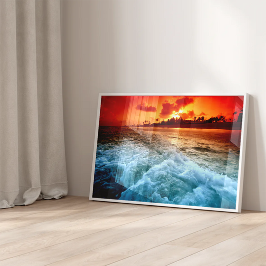 アートポスター トロピカルサンセット 波 海 パームツリー 北欧デザイン モダンインテリア