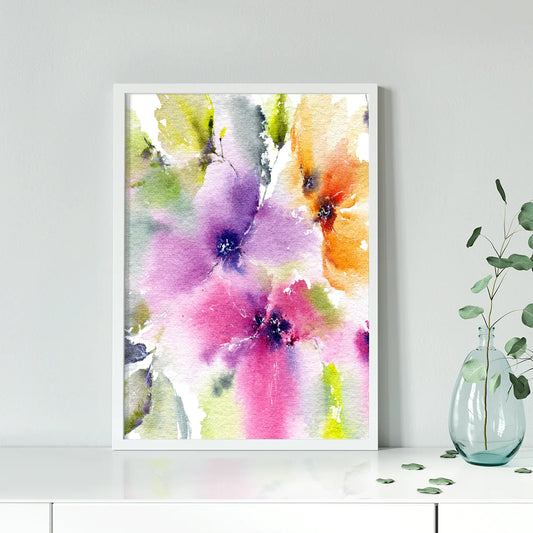 アートポスター 水彩フローラル ブライトカラー 北欧デザイン モダンインテリア