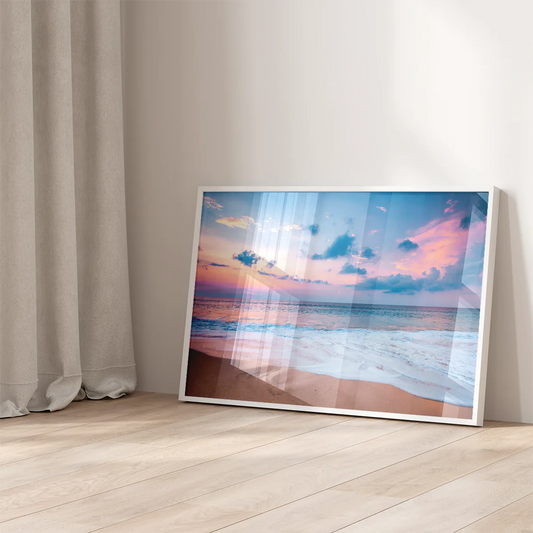 アートポスター ピンクサンセットビーチ 海 波 北欧デザイン モダンインテリア