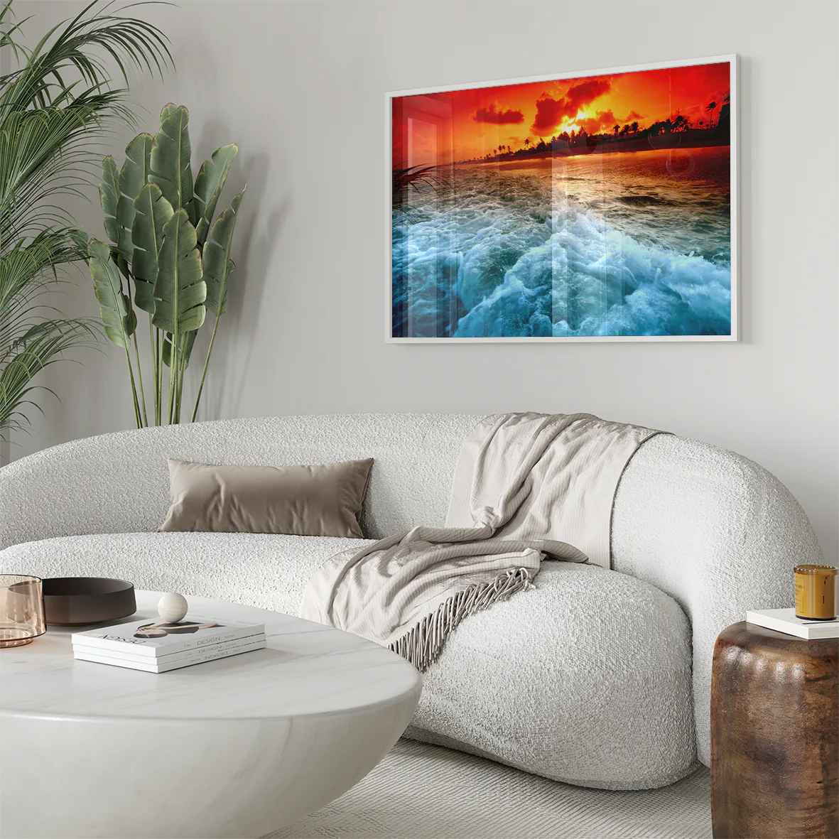 アートポスター トロピカルサンセット 波 海 パームツリー 北欧デザイン モダンインテリア