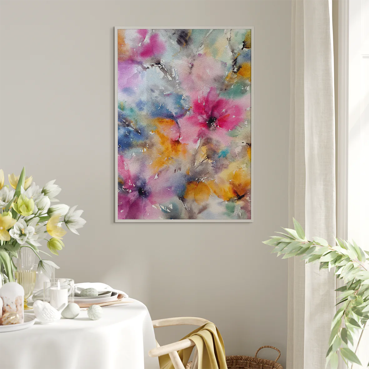 アートポスター 水彩フローラルブーケ パステル 北欧デザイン モダンインテリア