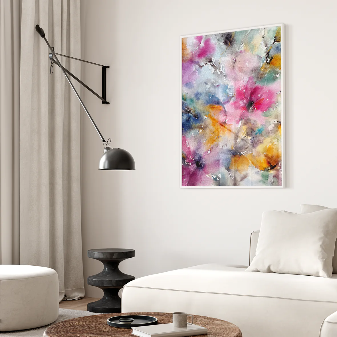 アートポスター 水彩フローラルブーケ パステル 北欧デザイン モダンインテリア