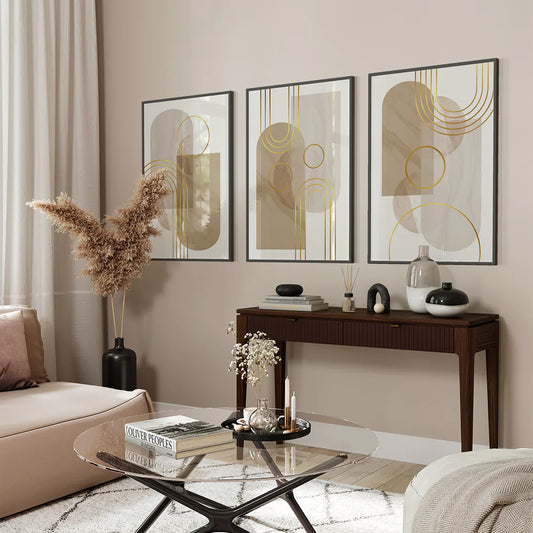 アートポスター 抽象ベージュジオメトリック 上品 北欧ミニマルインテリア 3枚セット