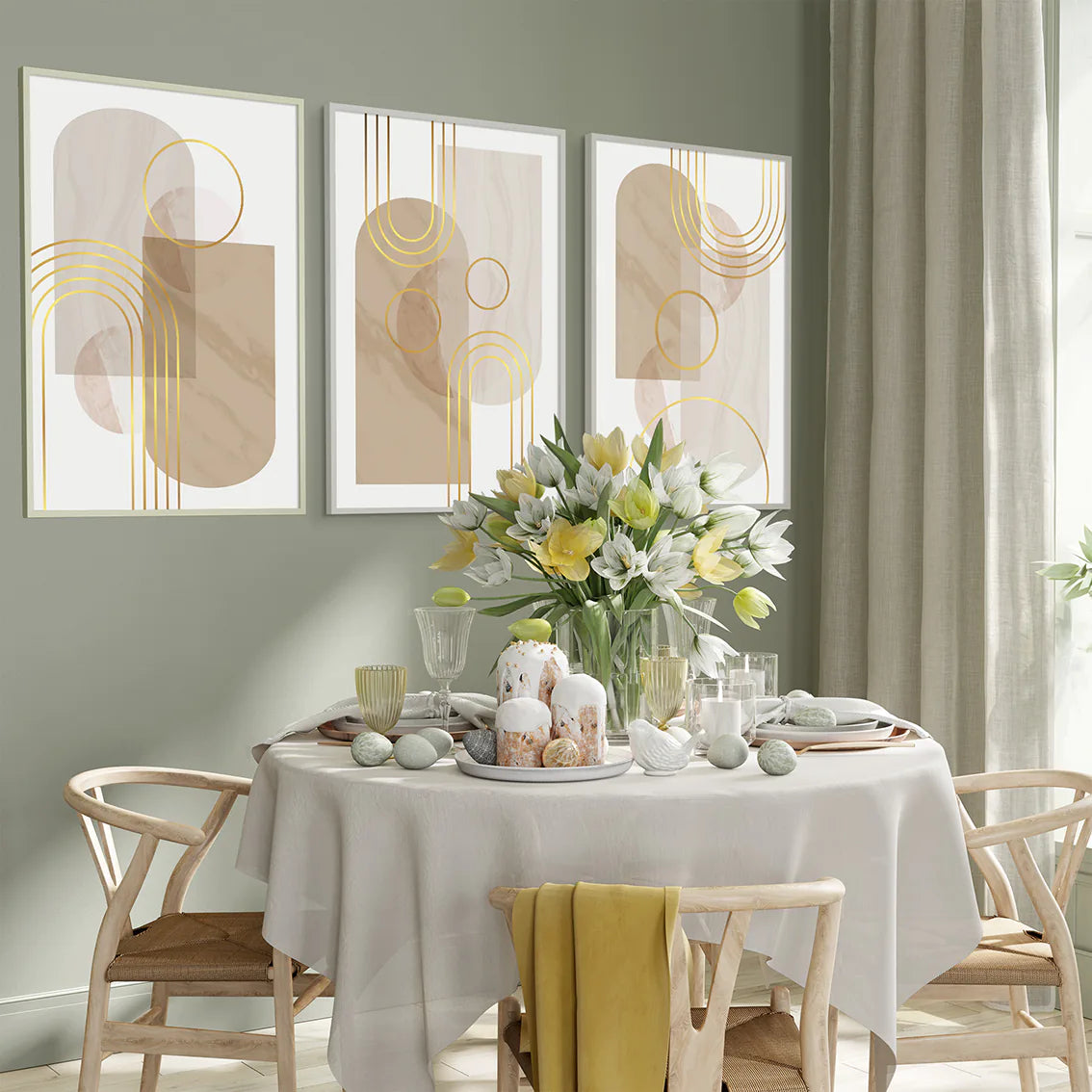 アートポスター 抽象ベージュジオメトリック 上品 北欧ミニマルインテリア 3枚セット