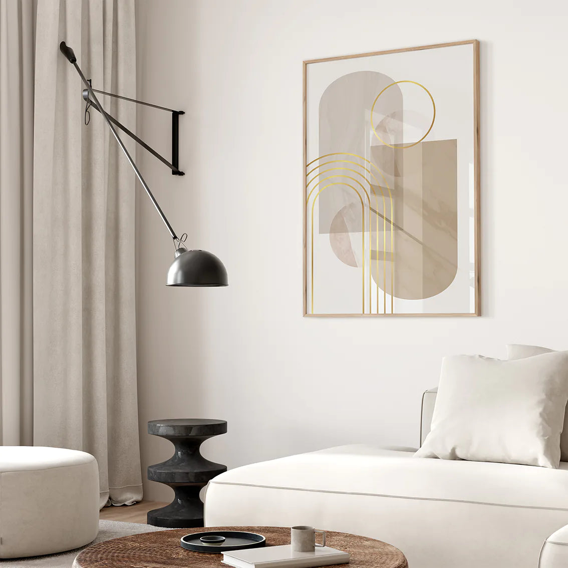 アートポスター 抽象ベージュジオメトリック 上品 北欧ミニマルインテリア 3枚セット