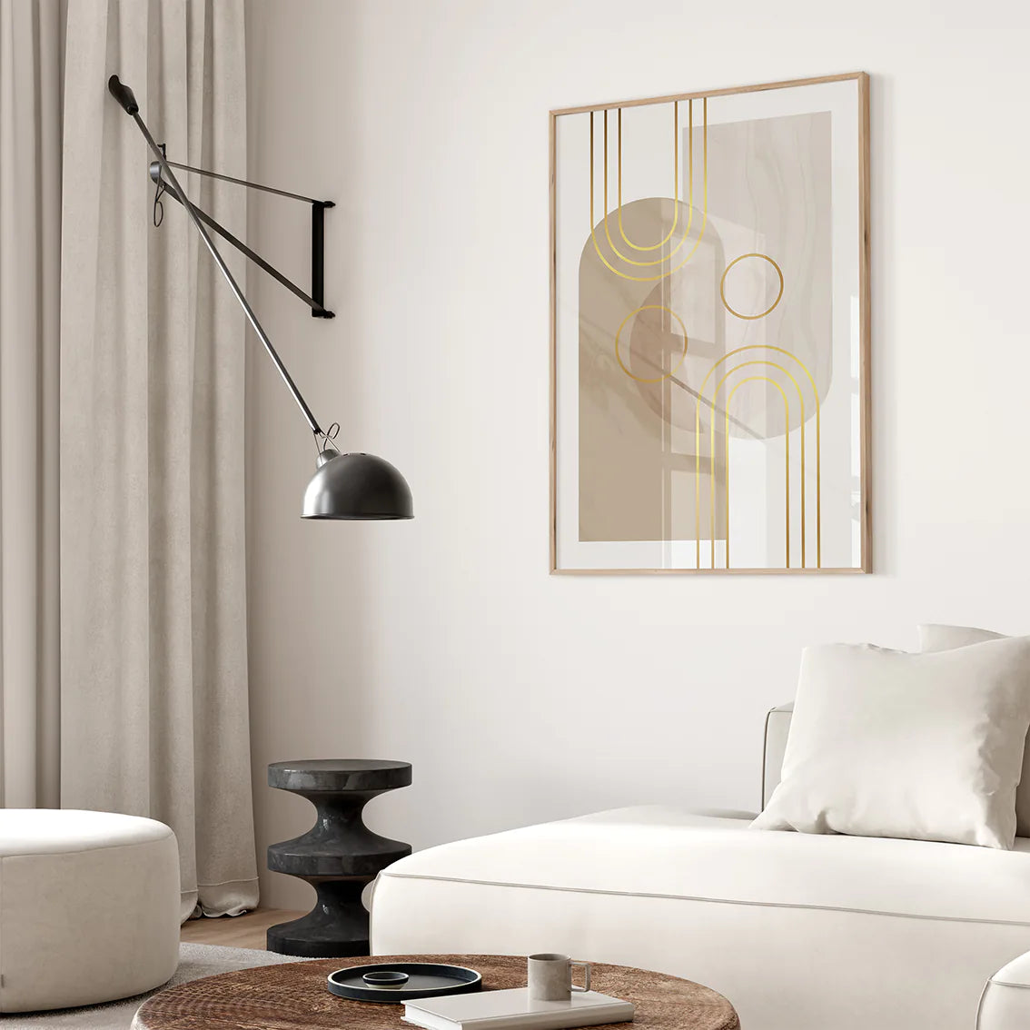 アートポスター 抽象ベージュジオメトリック 上品 北欧ミニマルインテリア 3枚セット