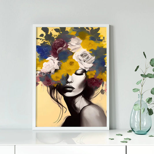 アートポスター 女性 花冠 抽象フローラル 現代アート モダンインテリア