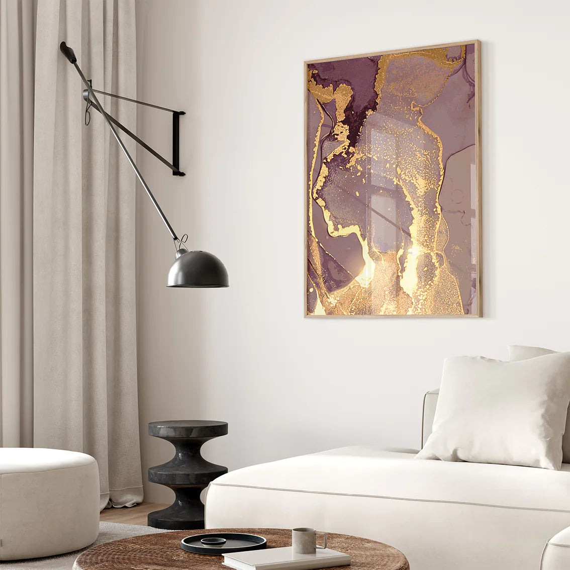 アートポスター 抽象 ゴールドパープル 渦模様 北欧モダン 高級感インテリア 3枚セット