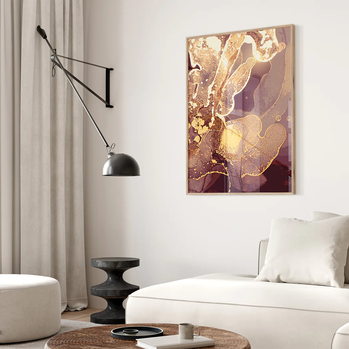 アートポスター 抽象 ゴールドパープル 渦模様 北欧モダン 高級感インテリア 3枚セット