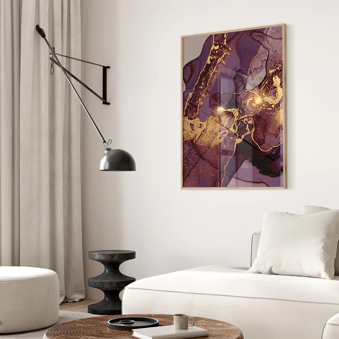アートポスター 抽象 ゴールドパープル 渦模様 北欧モダン 高級感インテリア 3枚セット