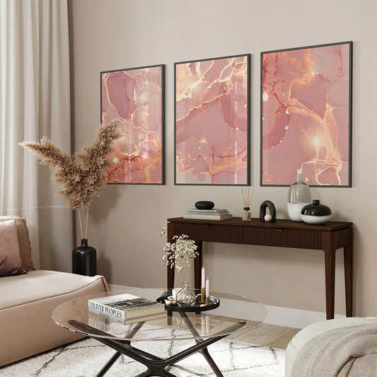 アートポスター 抽象ブラッシュローズゴールド 上品 北欧フェミニン インテリア 3枚セット