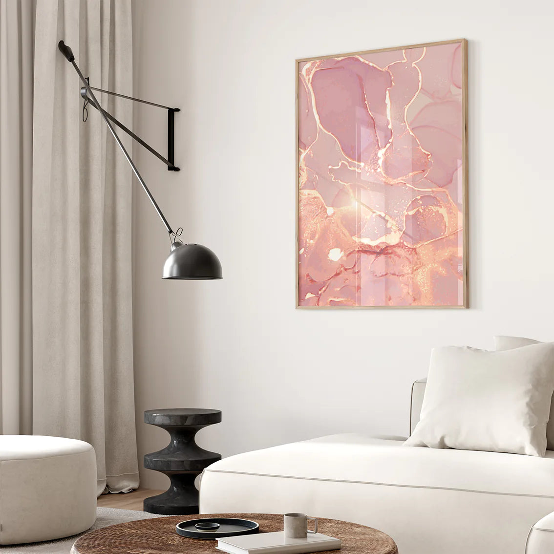 アートポスター 抽象ブラッシュローズゴールド 上品 北欧フェミニン インテリア 3枚セット