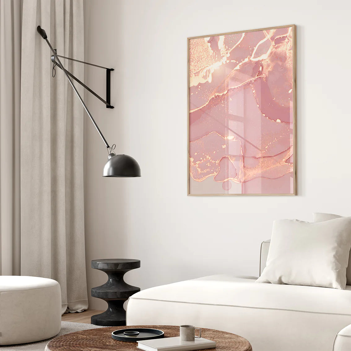 アートポスター 抽象ブラッシュローズゴールド 上品 北欧フェミニン インテリア 3枚セット