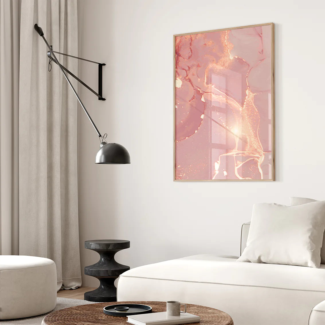 アートポスター 抽象ブラッシュローズゴールド 上品 北欧フェミニン インテリア 3枚セット