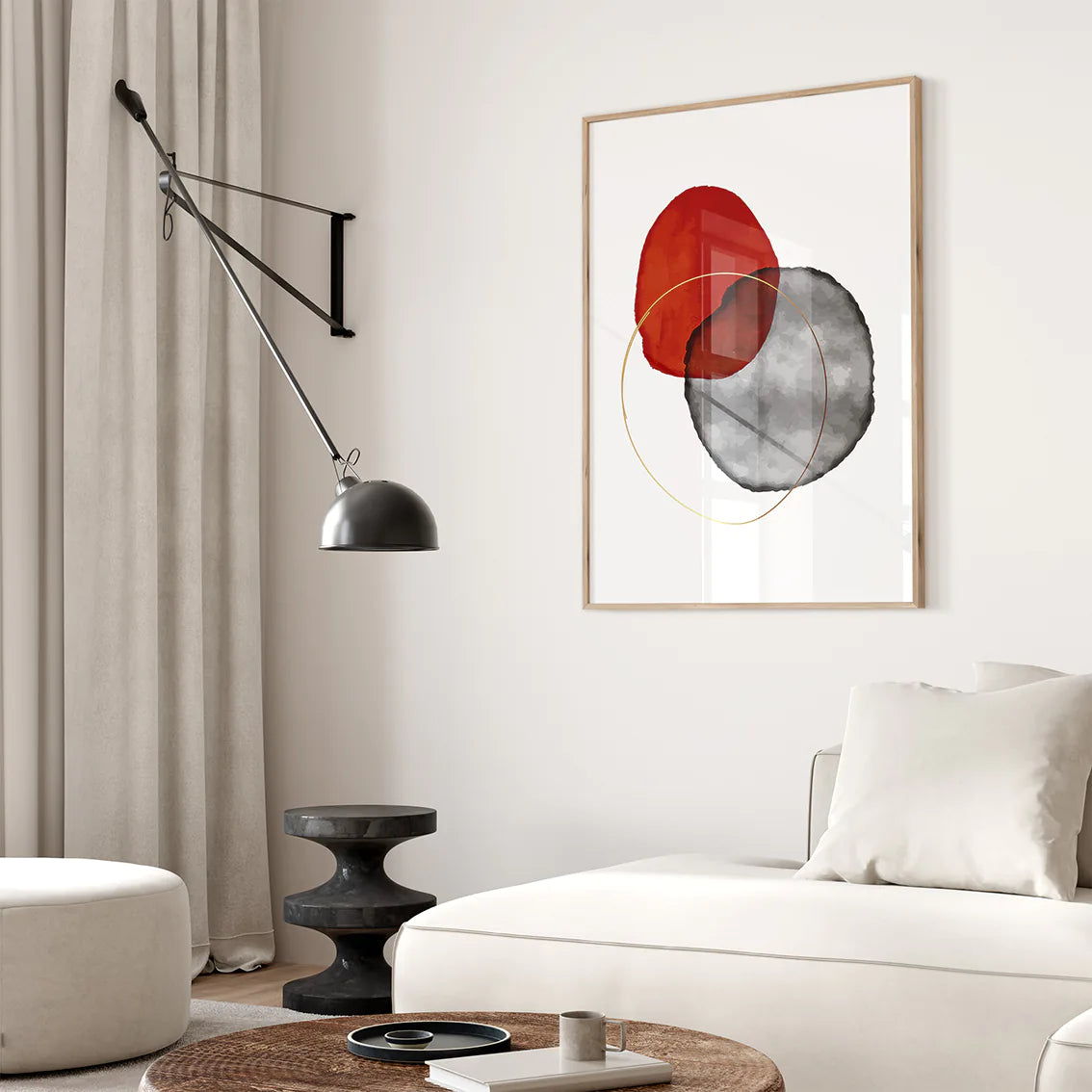 アートポスター 抽象 幾何学 レッドグレー モダンアート コンテンポラリーインテリア 3枚セット