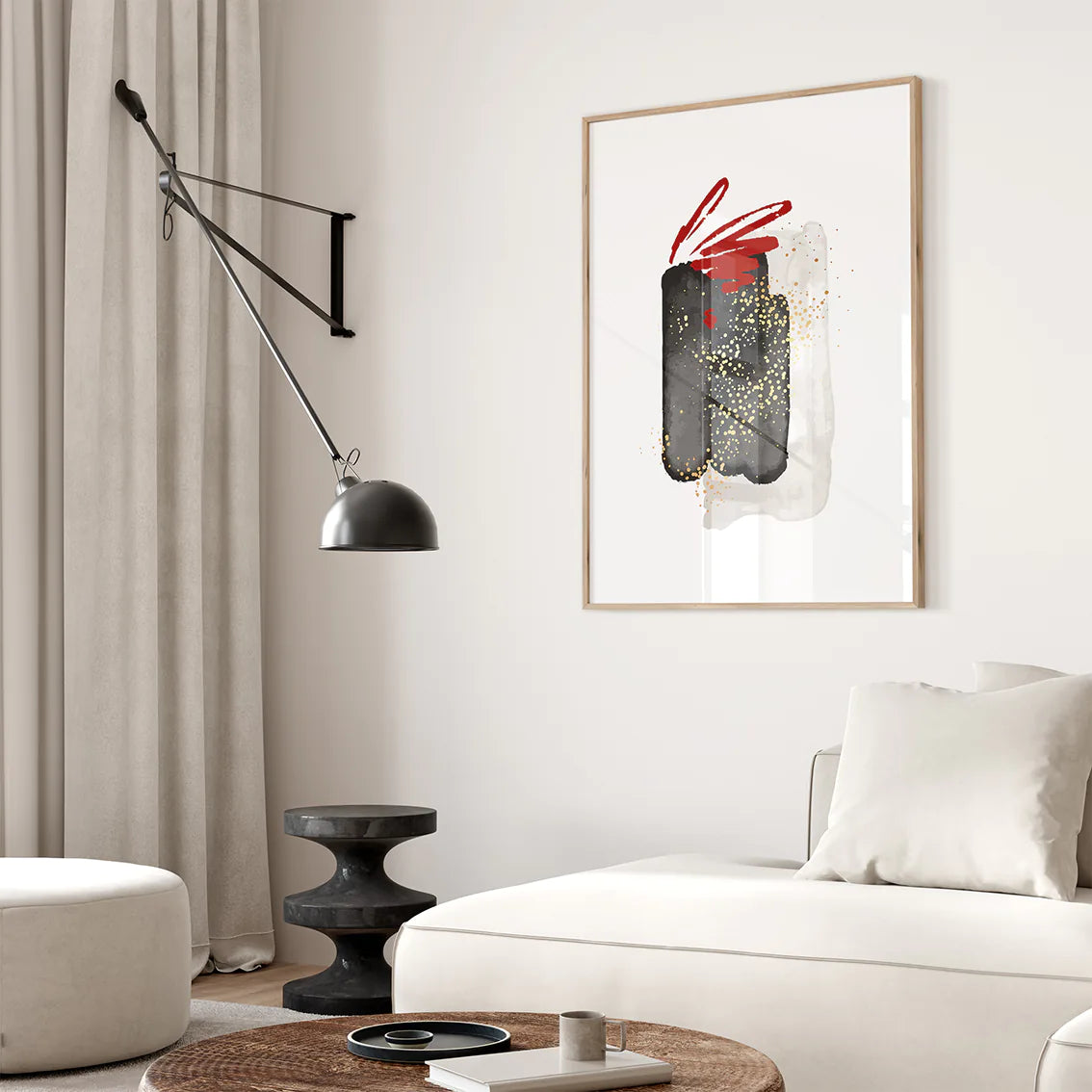 アートポスター 抽象 幾何学 レッドグレー モダンアート コンテンポラリーインテリア 3枚セット