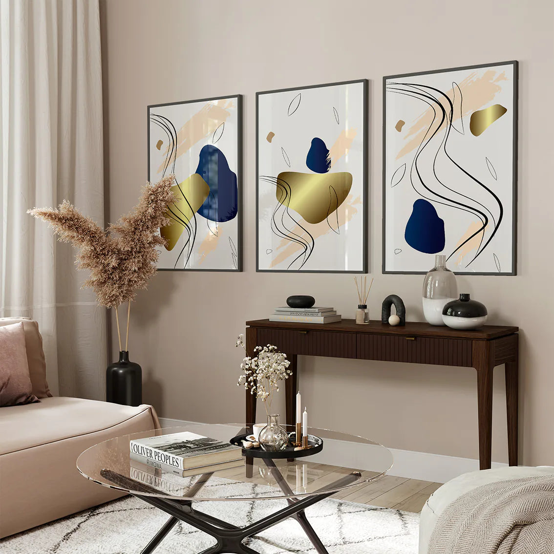 アートポスター 抽象 ブルーゴールド 北欧モダン シンプルインテリア 3枚セット