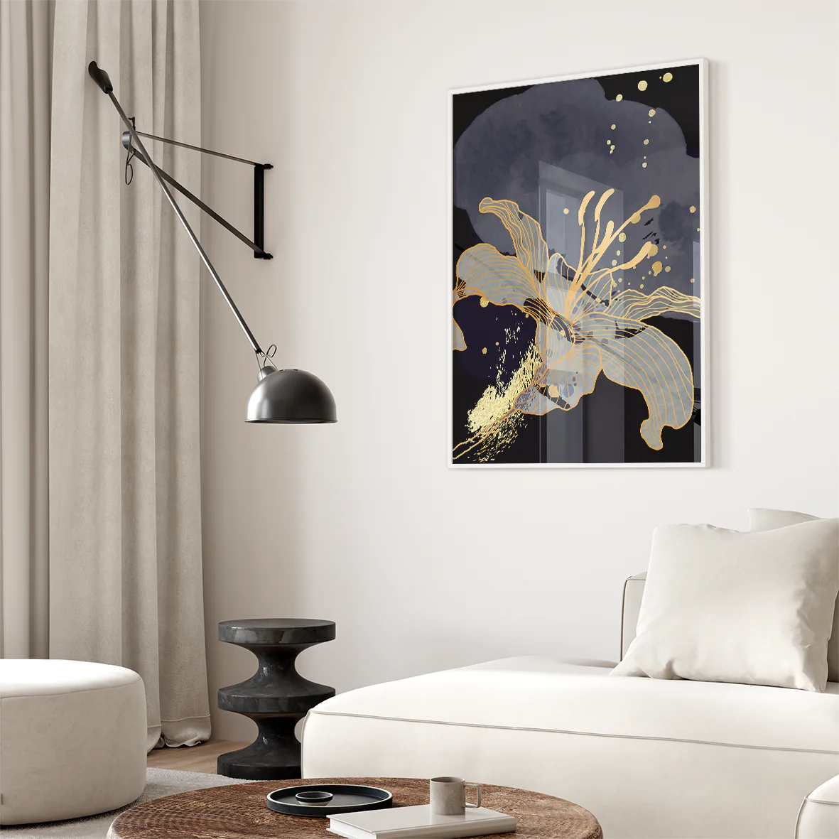 アートポスター 抽象ゴールドリーフ フローラル 高級感 北欧モダンインテリア 3枚セット