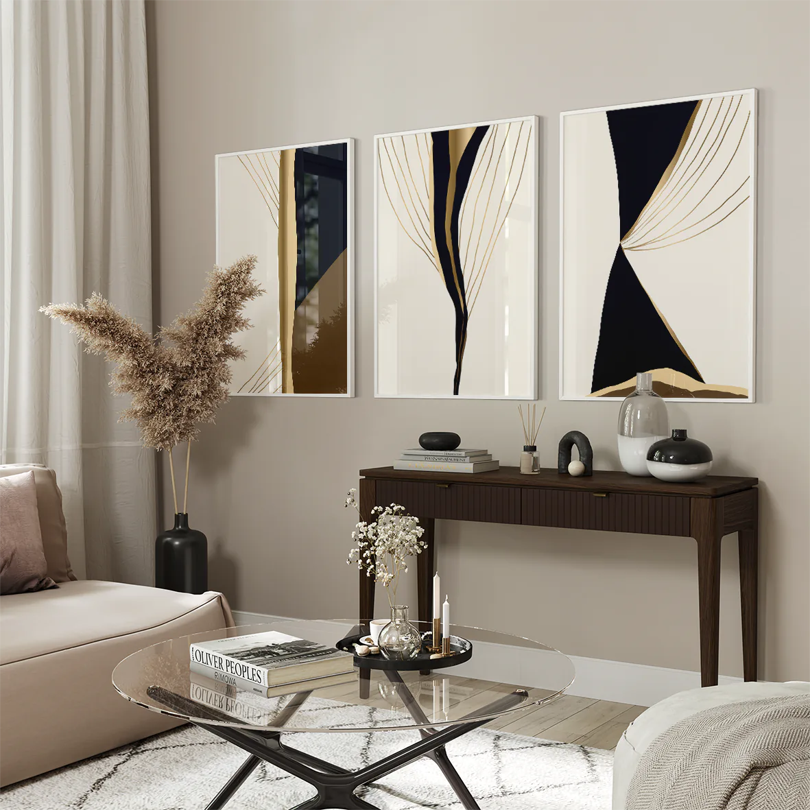 アートポスター 抽象 ネイビーゴールドベージュ 高級モダン 北欧コンテンポラリーインテリア 3枚セット