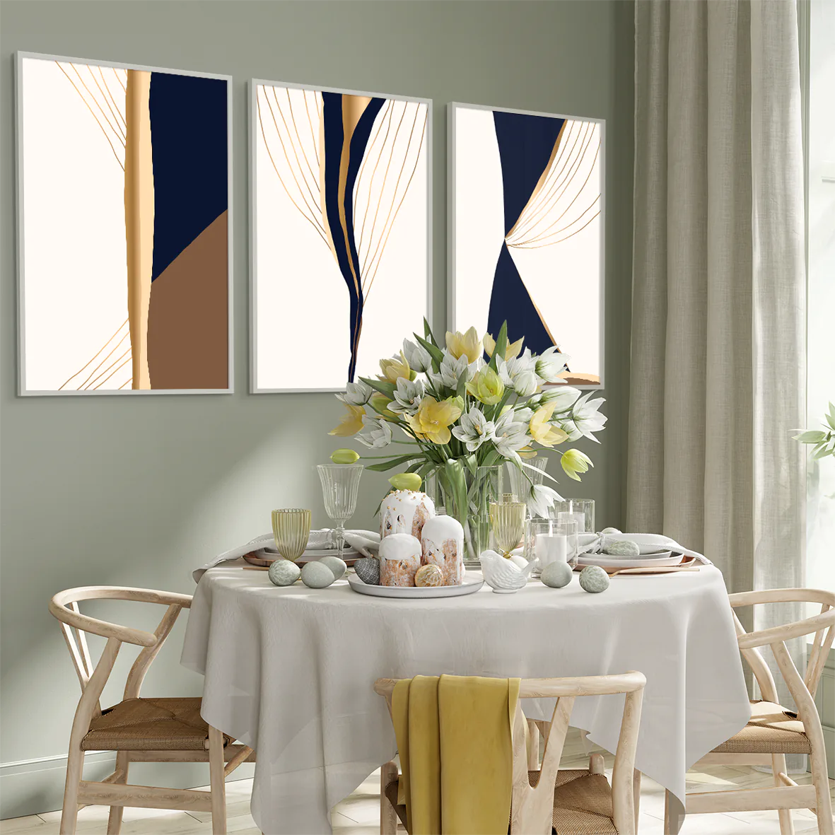 アートポスター 抽象 ネイビーゴールドベージュ 高級モダン 北欧コンテンポラリーインテリア 3枚セット