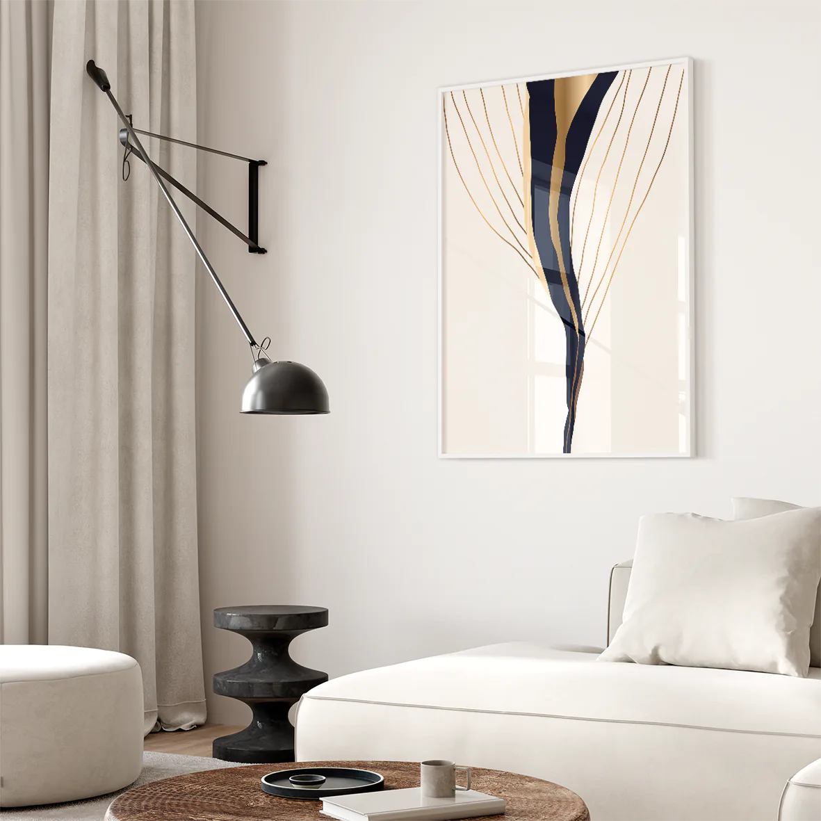 アートポスター 抽象 ネイビーゴールドベージュ 高級モダン 北欧コンテンポラリーインテリア 3枚セット