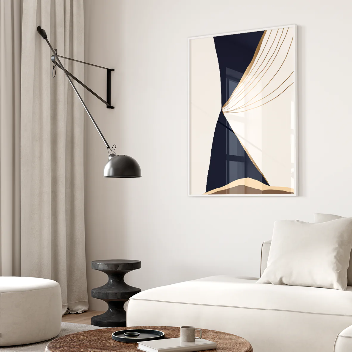 アートポスター 抽象 ネイビーゴールドベージュ 高級モダン 北欧コンテンポラリーインテリア 3枚セット