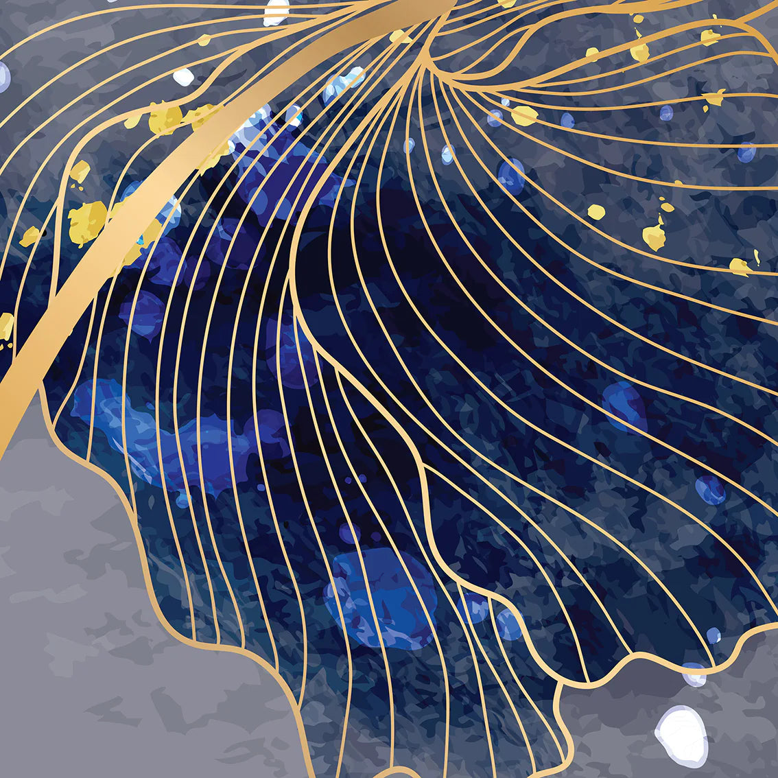 アートポスター 抽象 ネイビーフローラル ゴールドアクセント 北欧モダンインテリア 3枚セット