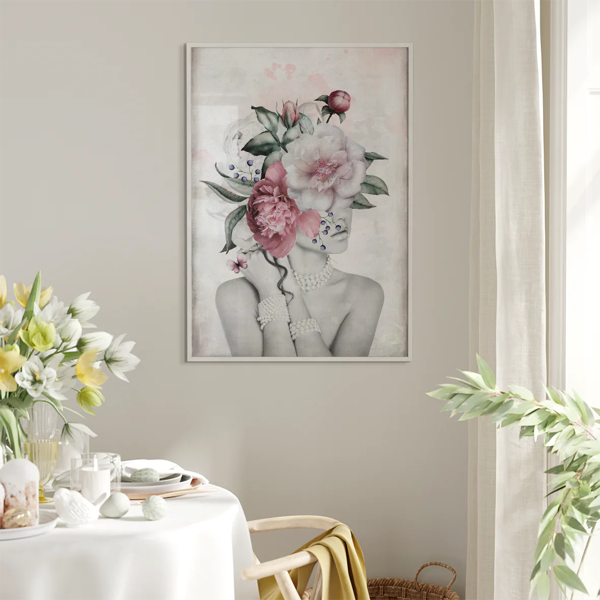 Artistic floral woman silhouette with vintage charm