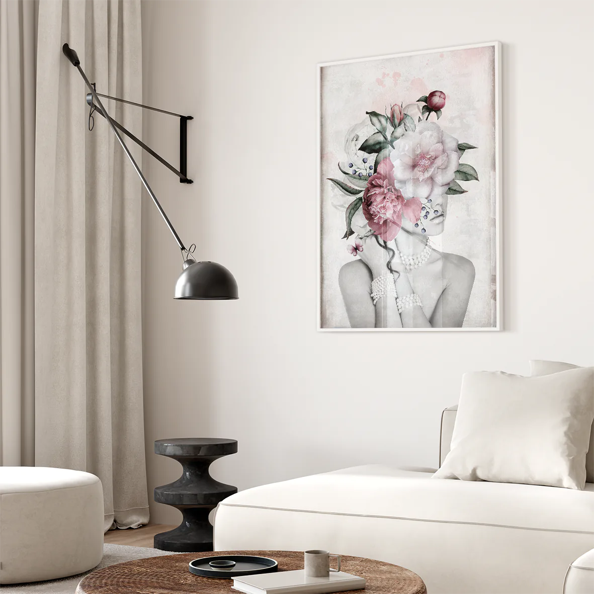 Artistic floral woman silhouette with vintage charm