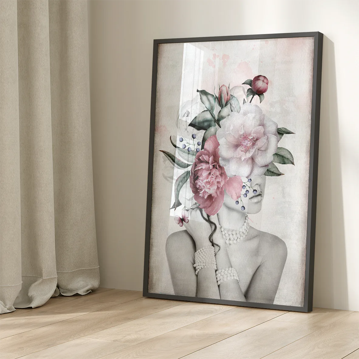 Artistic floral woman silhouette with vintage charm