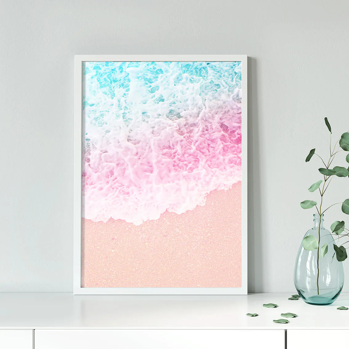 アートポスター 海 ピンクティール パステルビーチ 癒し 風景ポスター