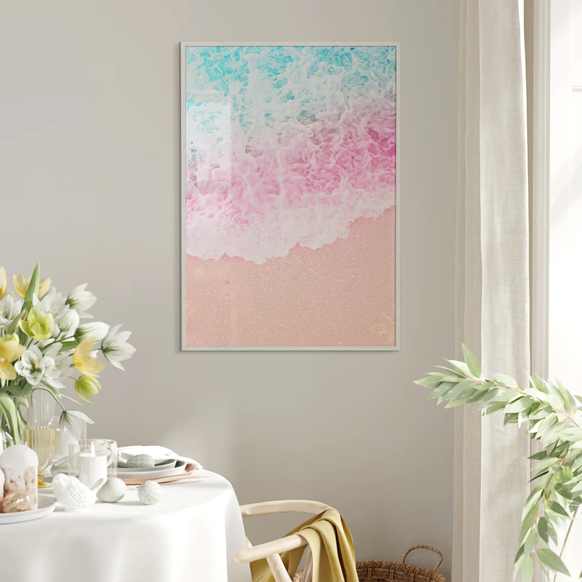 アートポスター 海 ピンクティール パステルビーチ 癒し 風景ポスター