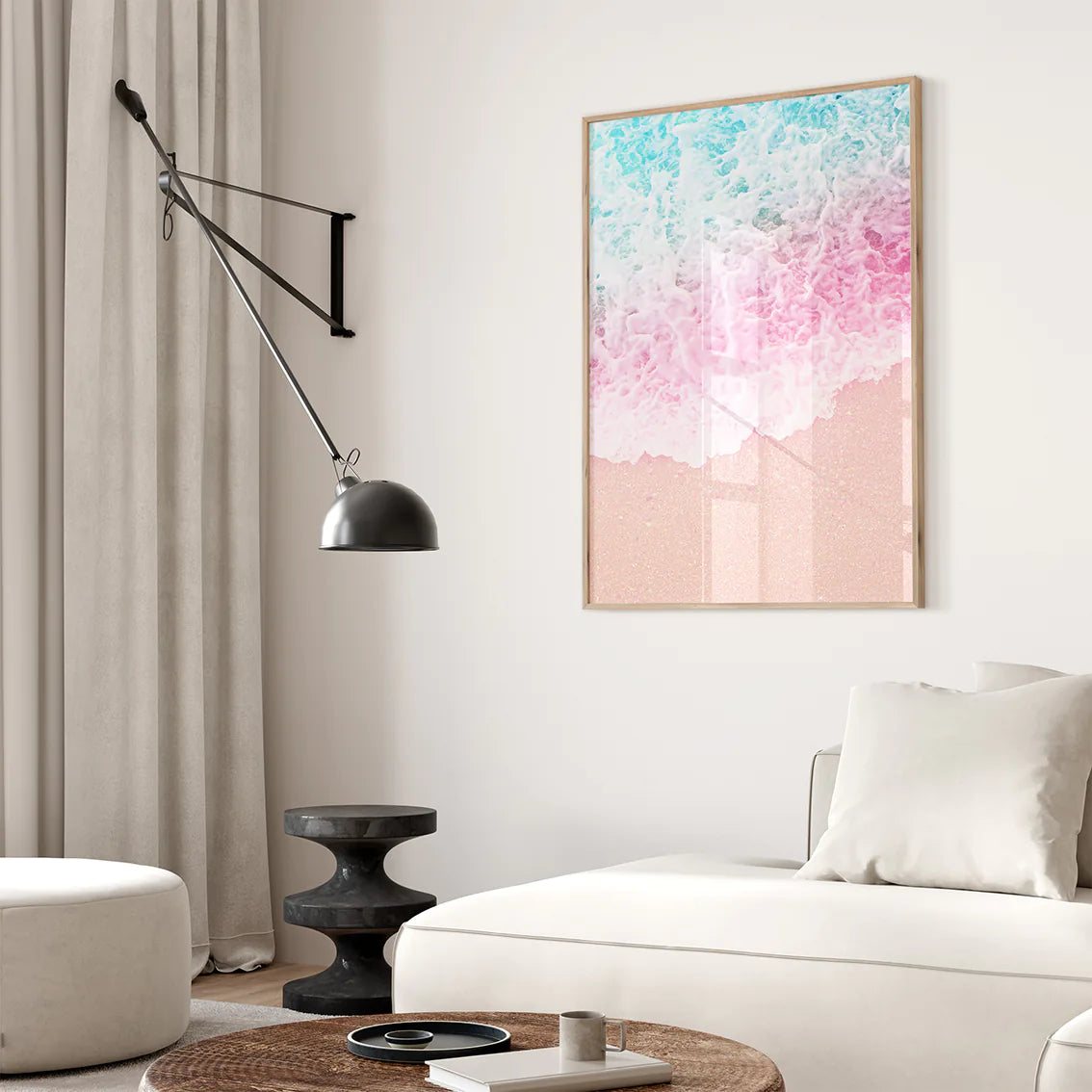 アートポスター 海 ピンクティール パステルビーチ 癒し 風景ポスター