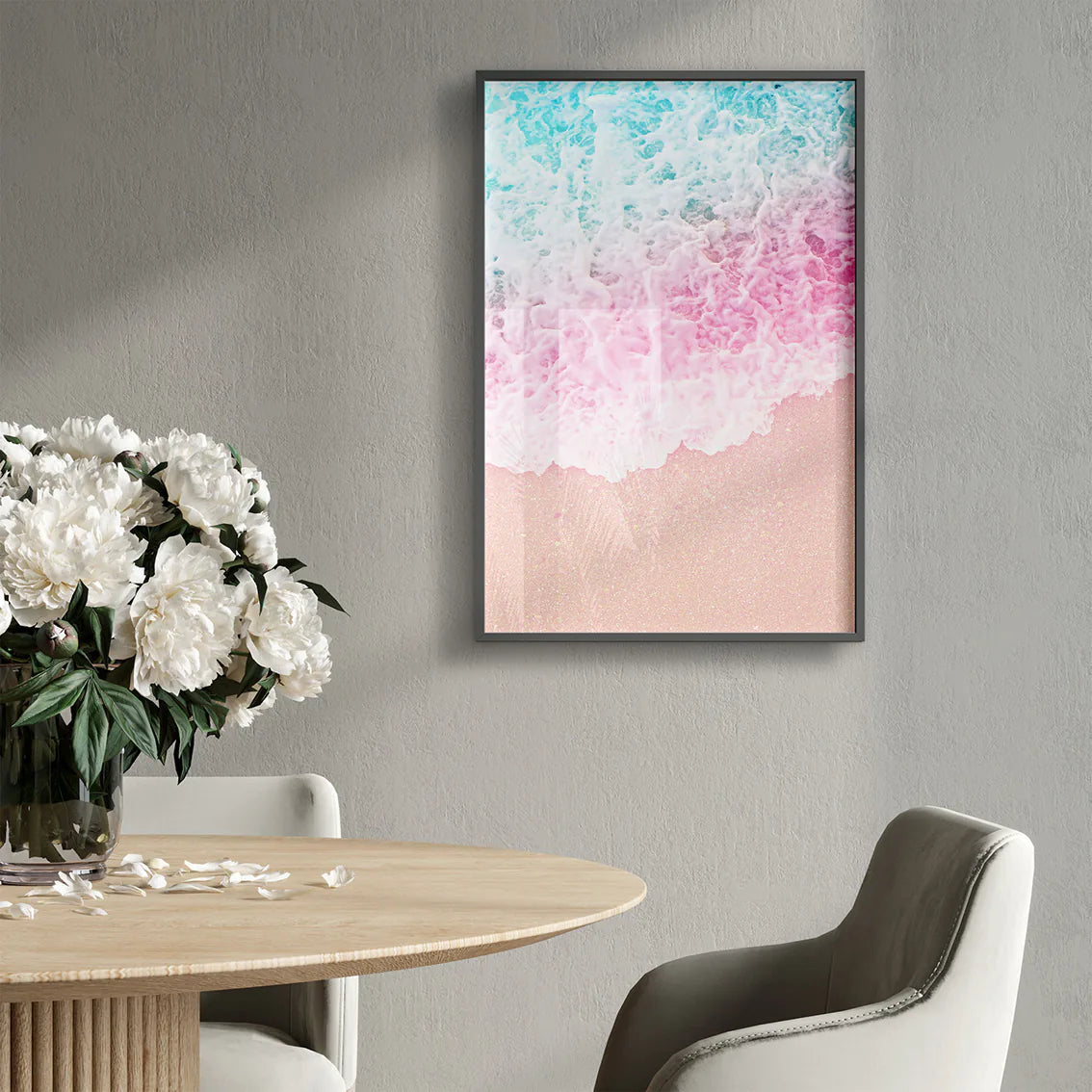 アートポスター 海 ピンクティール パステルビーチ 癒し 風景ポスター