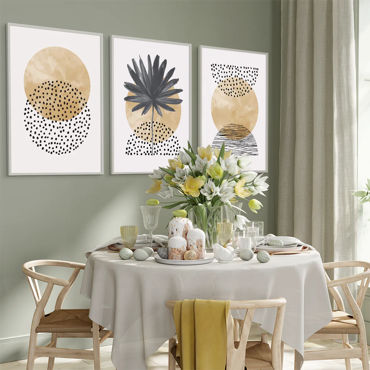 アートポスター ボーホー ボタニカル 線画 ナチュラルインテリア モダンアート 3枚セット