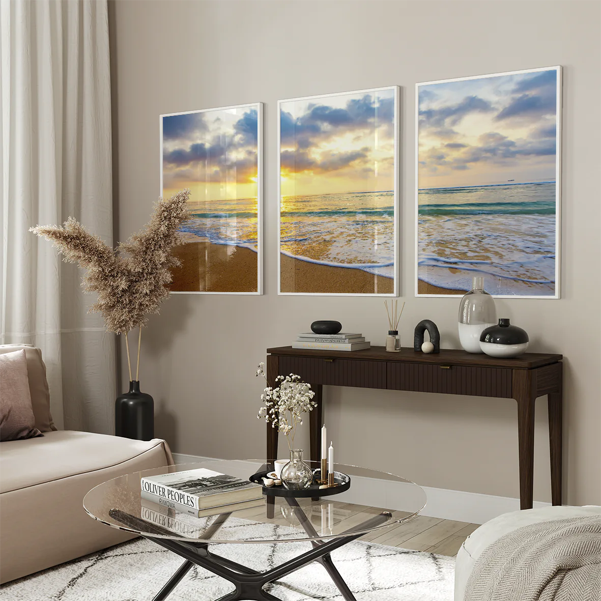アートポスター コースタルサンセット 夕焼け海岸 北欧モダンインテリア 3枚セット