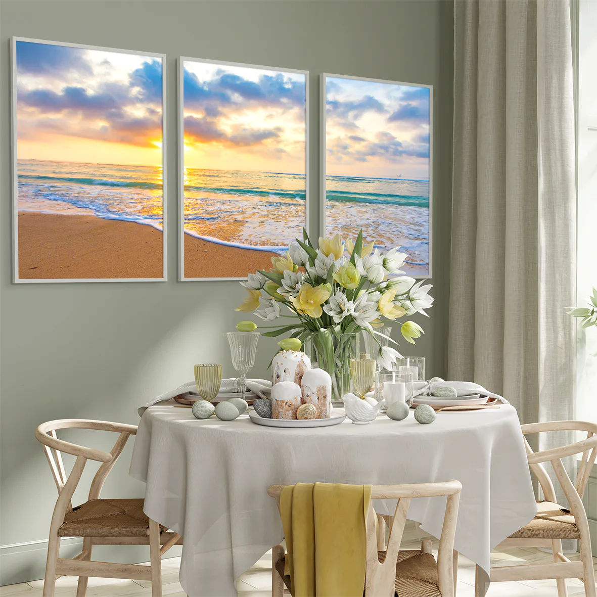 アートポスター コースタルサンセット 夕焼け海岸 北欧モダンインテリア 3枚セット