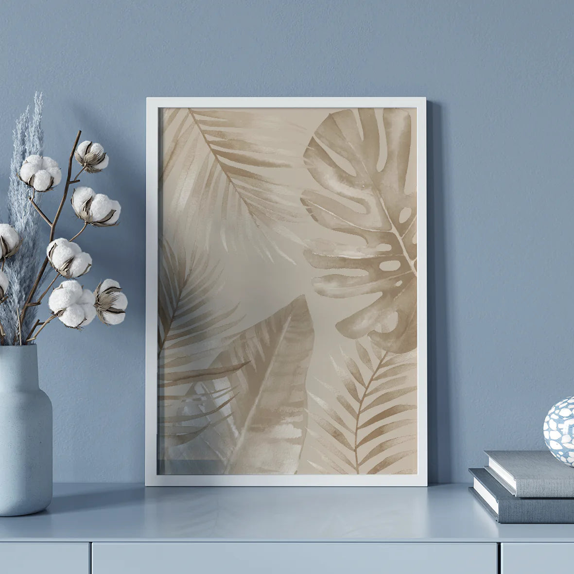 Sepia-tone watercolor painting of tropical leaves