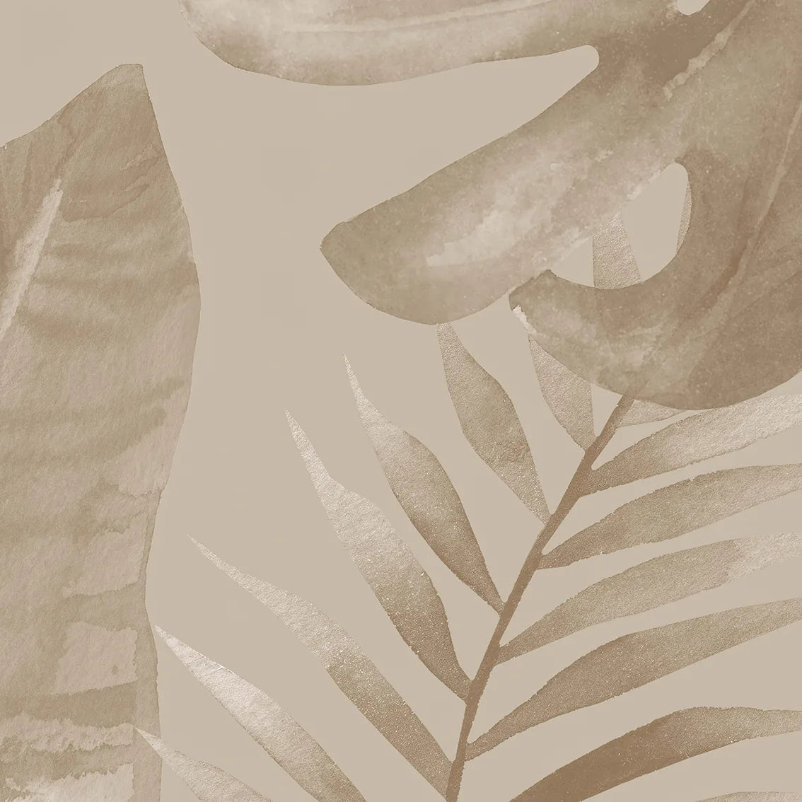 Sepia-tone watercolor painting of tropical leaves