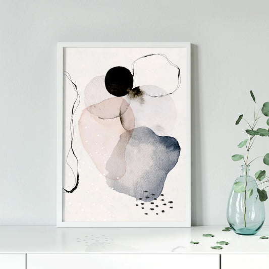 Contemporary ink and watercolor artwork with monochrome tones