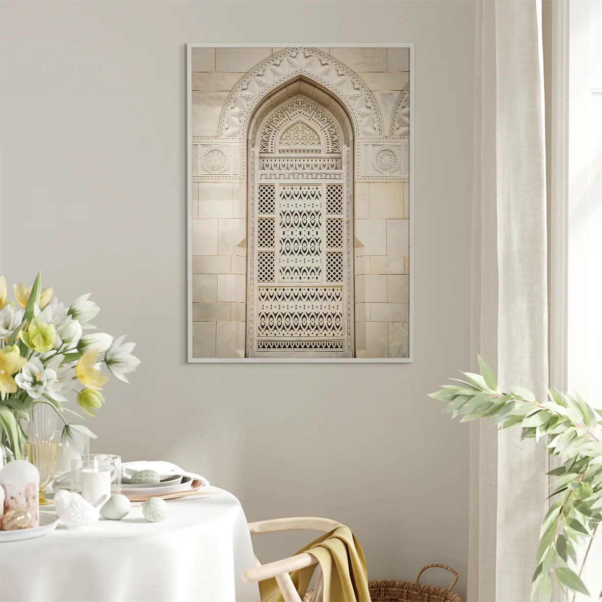 Elegant classical marble archway with detailed stonework design poster