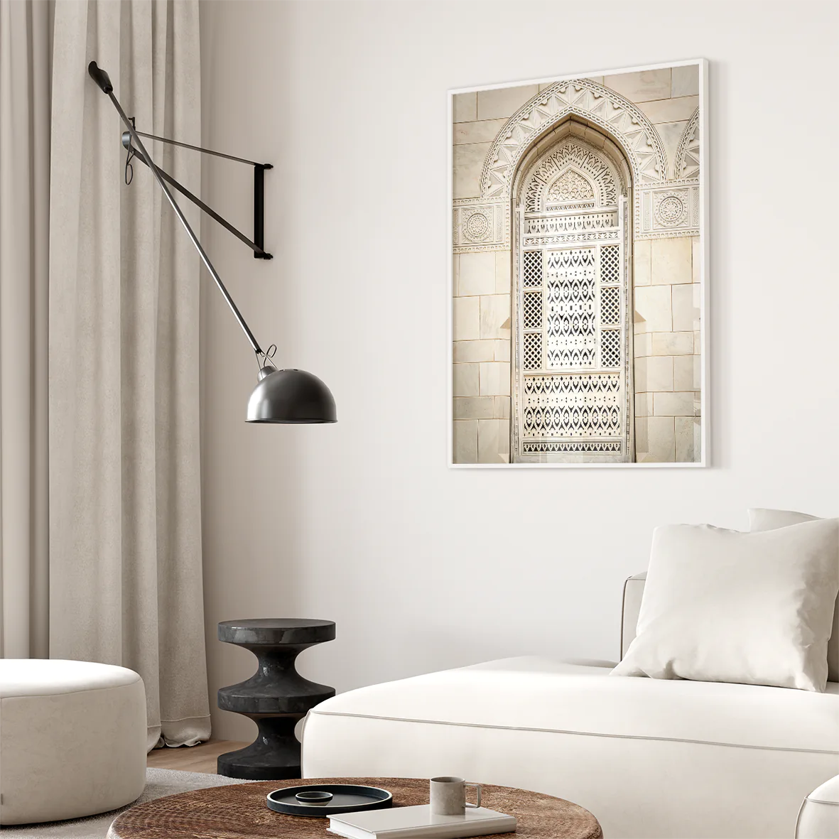 Elegant classical marble archway with detailed stonework design poster
