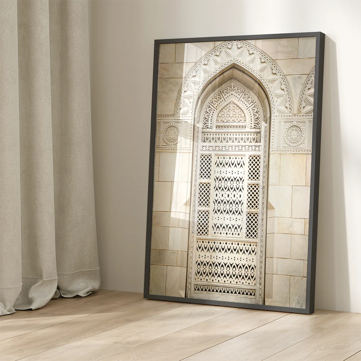 Elegant classical marble archway with detailed stonework design poster