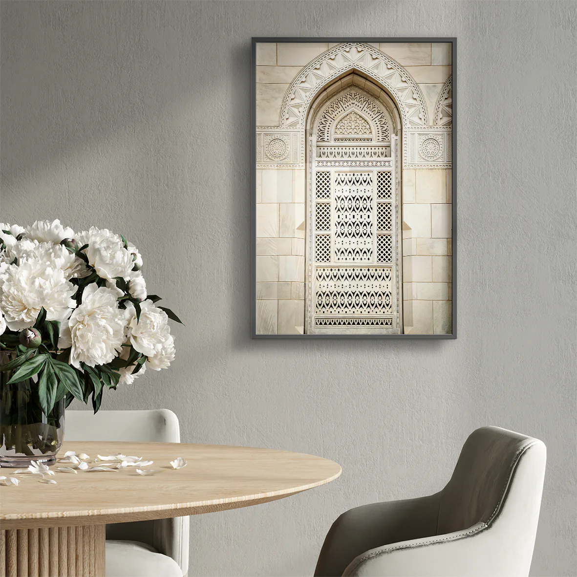 Elegant classical marble archway with detailed stonework design poster
