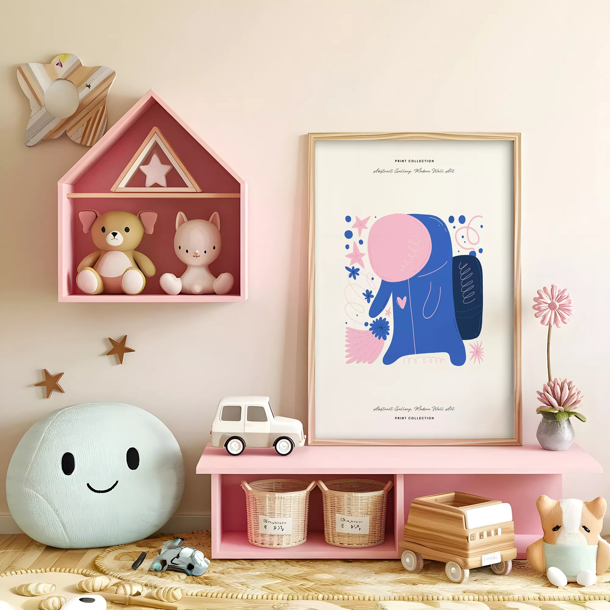 抽象画アートポスター ピンクブルー現代アート壁装飾