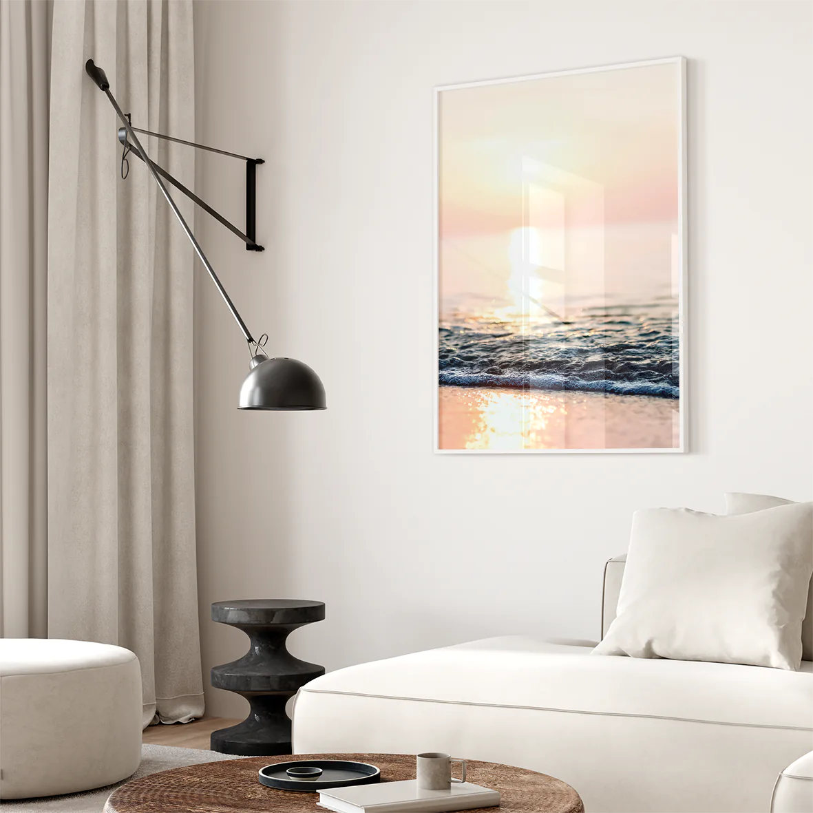 アートポスター サンセットビーチ 風景 海 オレンジピンク モダンインテリア 3枚セット