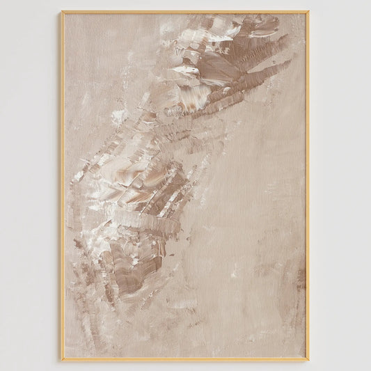 クリームカラーのテクスチャー抽象アートポスター 繊細な筆跡 壁掛け