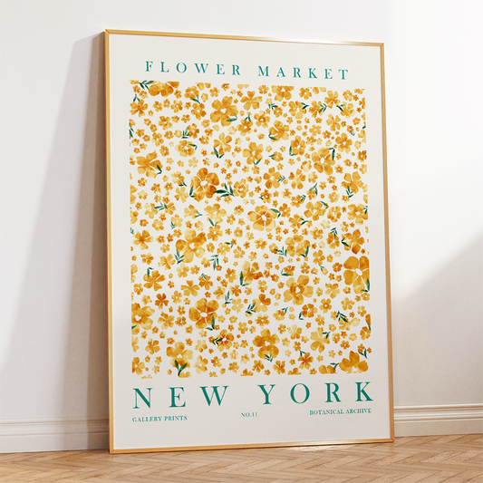 アートポスター フラワーマーケット ニューヨーク イエロー 花柄 北欧デザイン モダンインテリア