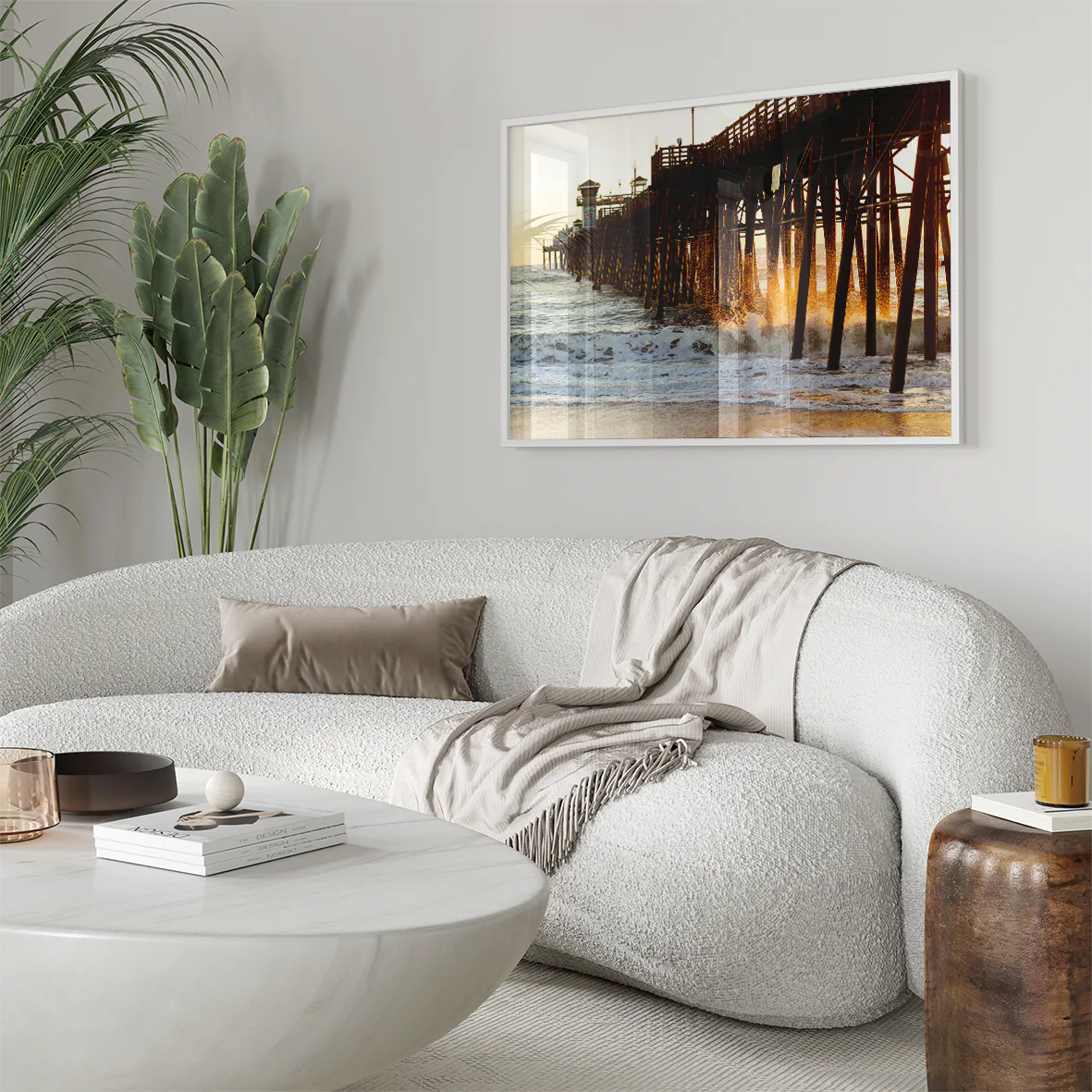 アートポスター 夕日 桟橋 海景色 北欧風景 サンセットアート