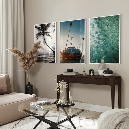 アートポスター ビーチビンテージカー 西海岸 レトロサーフ インテリア 3枚セット